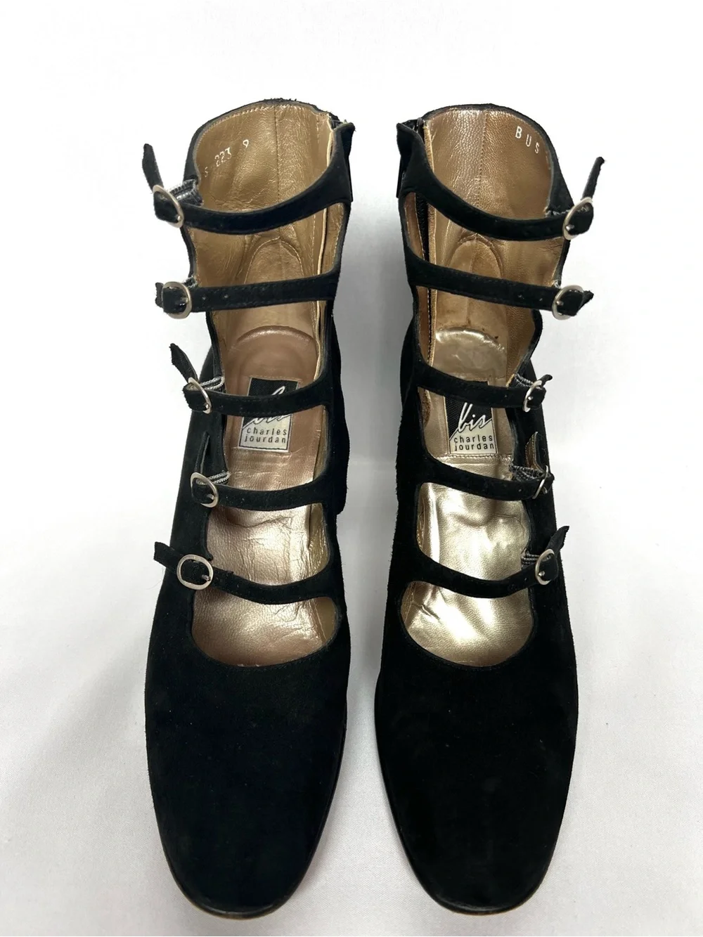 Charles Jourdan Black Suede Cage Heel Booties Size 9 Vintage Y2K - Picture 3 of 10
